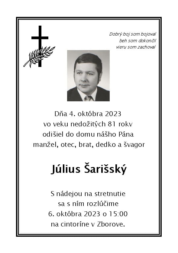 Smutočne oznamenie Julius Šarišský